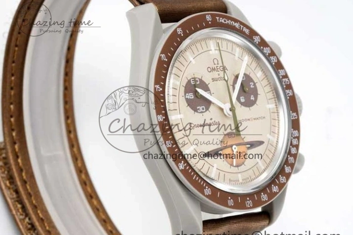 0427 Speedmaster Misson To Saturn 1:1 Best Edition Beige Dial On Nylon Strap Quartz Casual 7861